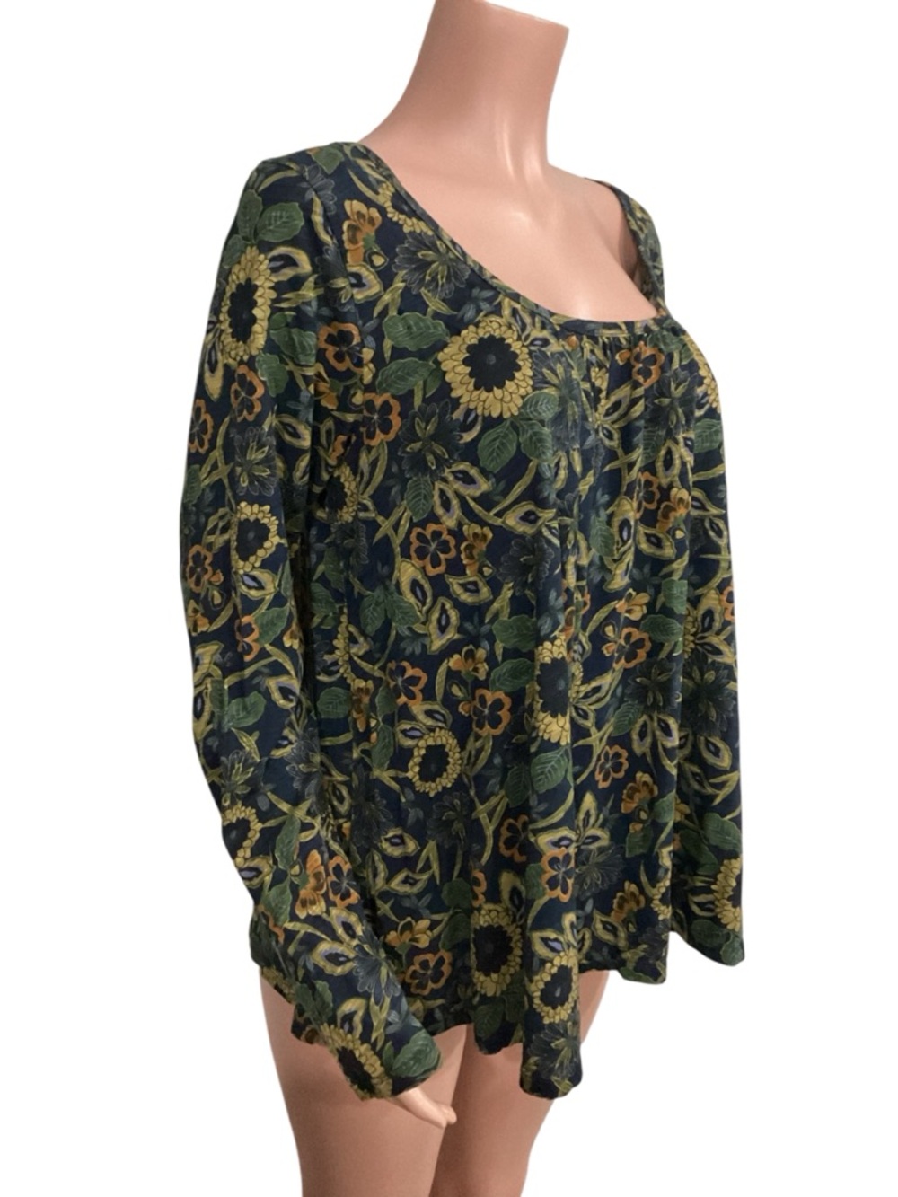 Natural Life Iris Cotton Dahlias Floral Scoop Neck Long-Sleeve Top Size Large - Picture 4 of 7